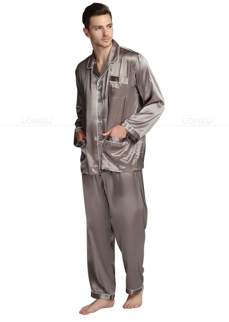 Herren-Schlafanzug aus Seidensatin Schlafanzug-Set Nachtwäsche-Set Loungewear US S, M, L, XL, XXL, XXXL, 4XL__Passend für alle Jahreszeiten