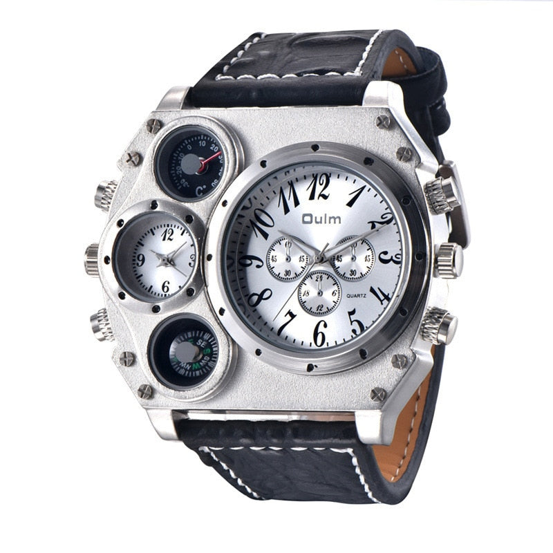 Oulm 1349 Nuevos relojes deportivos Hombres Super Big Large Dial Hombre Reloj de cuarzo Brújula decorativa Reloj de pulsera de lujo para hombres