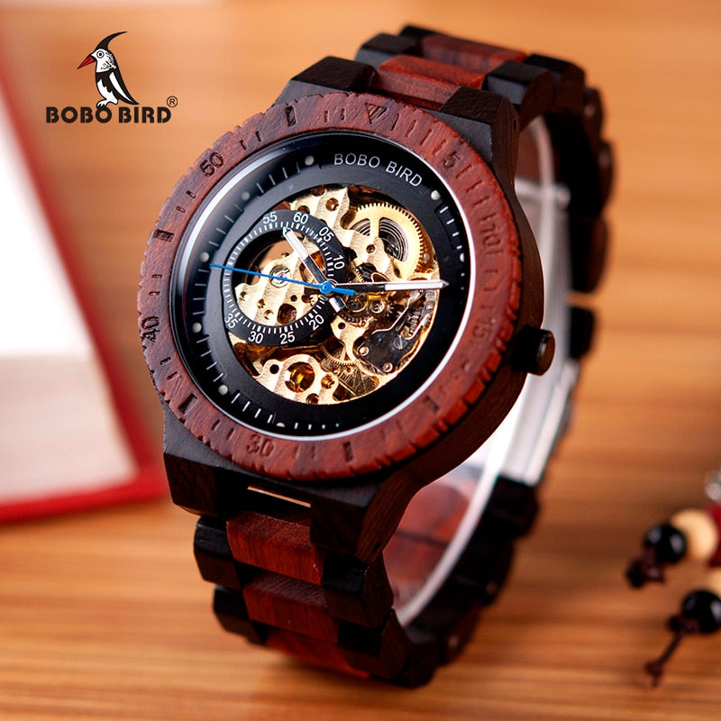 BOBO BIRD Wood Mechanical Watch Men Relogio Masculino Big Mens Watches Top Brand Luxury Timepieces erkek kol saati Dropshipping