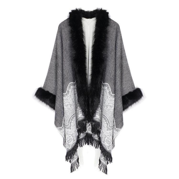 2020 Winter Foulard Women Poncho With Fur Collar Floral Female Cashmere Shawls Scarf Jacquard Skill Warm Pashmina Poncho Tassel