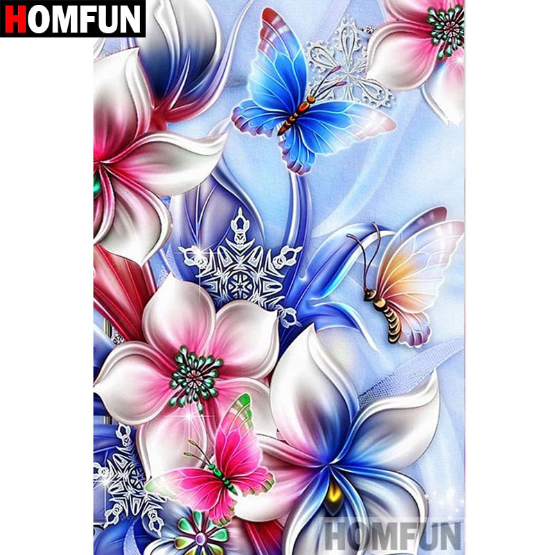 HOMFUN Full Square/Round Drill 5D DIY Diamond Painting "Butterfly flower" Embroidery Cross Stitch 5D Home Decor Gift A07663