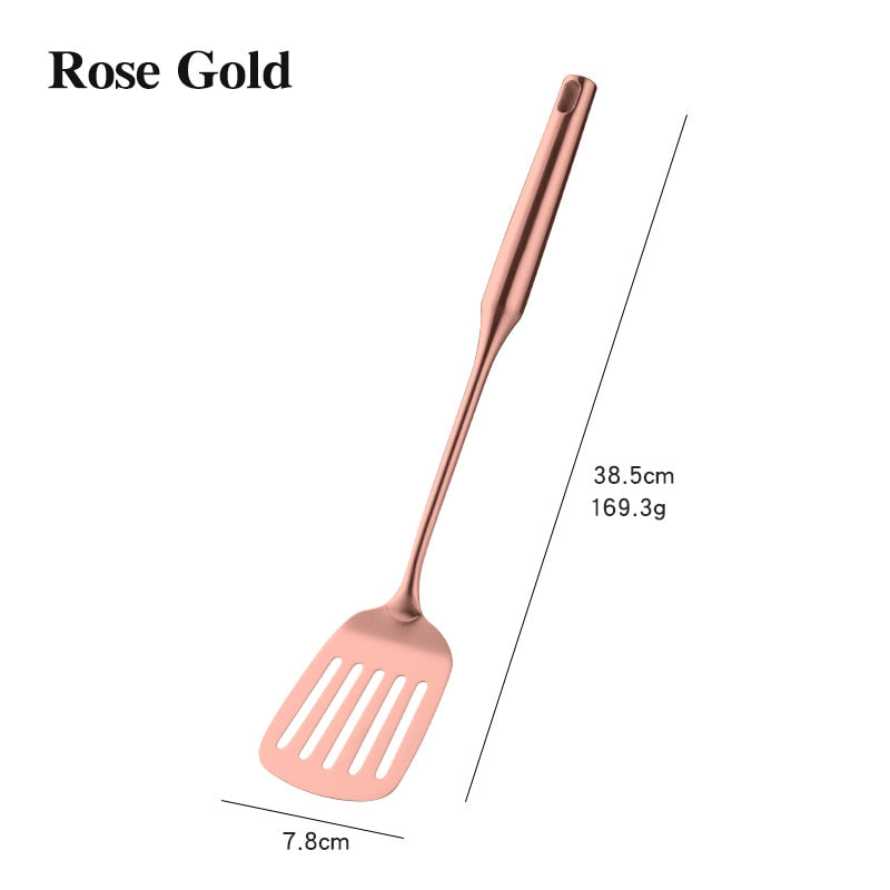 Stainless Steel Rose Gold Kitchen Utensils Cooking Tools Cookware Set Turner Ladle Spoon For Restaurant Dinnerware Set Utensils