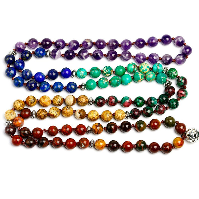 7 Chakra Mala 108 Perlen Naturstein Lange Quaste Halskette Frauen Meditation Halskette Geknotete Perle Yoga Halsketten Schmuck