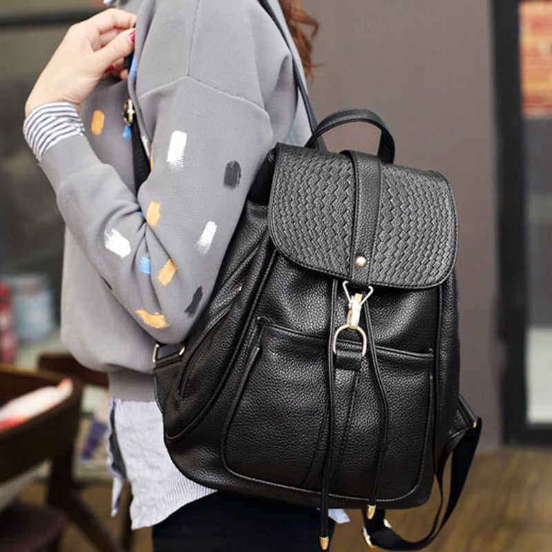 Nuevo bolso trasero para mujer, mochilas Preppy de cuero PU para chicas adolescentes, mochilas escolares para mujer, Mochila informal negra, Mochila femenina