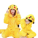 Familie Halloween Cosplay Kostüm Tier Gelb Anime Pyjama Winter Warm Cartoon Nachtwäsche Passende Outfits Mutter Kinder Onesie