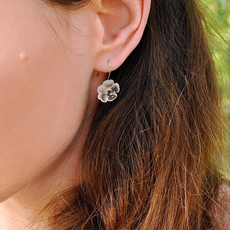 Lotus Fun echte 925 Sterling Silber Ohrringe handgefertigt Designer feiner Schmuck Blume im Regen Mode Ohrringe für Frauen
