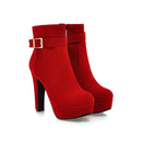 Meotina, botas para mujer, botas para mujer, botas de invierno con hebilla, botines de tacón superalto, plataforma con cremallera, zapatos cortos de tacón grueso para mujer, rojo 33-43
