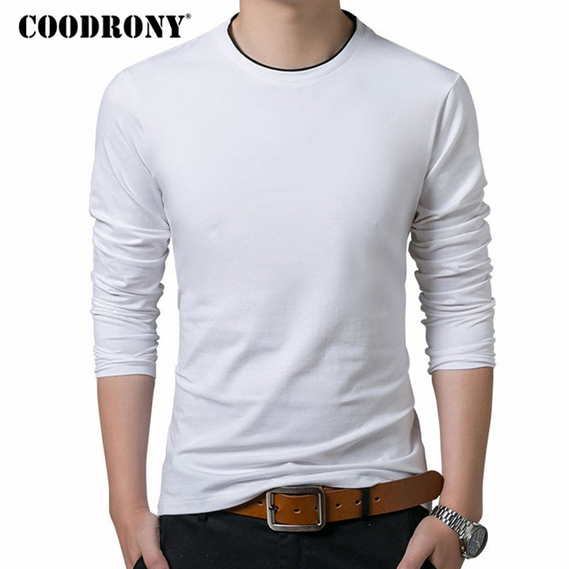 COODRONY, camiseta para hombre, otoño 2019, camiseta informal de manga larga que combina con todo, cuello redondo, ropa de marca para hombre, camisetas de algodón suave, Tops 8617