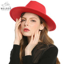 WELROG Fedora-Hüte, Schwarz, Rot, für Damen, Fedoras aus Wollimitat, Panama-Filzhut, Winter, Herren, Jazz, Trilby, Chapeau, Femme-Caps
