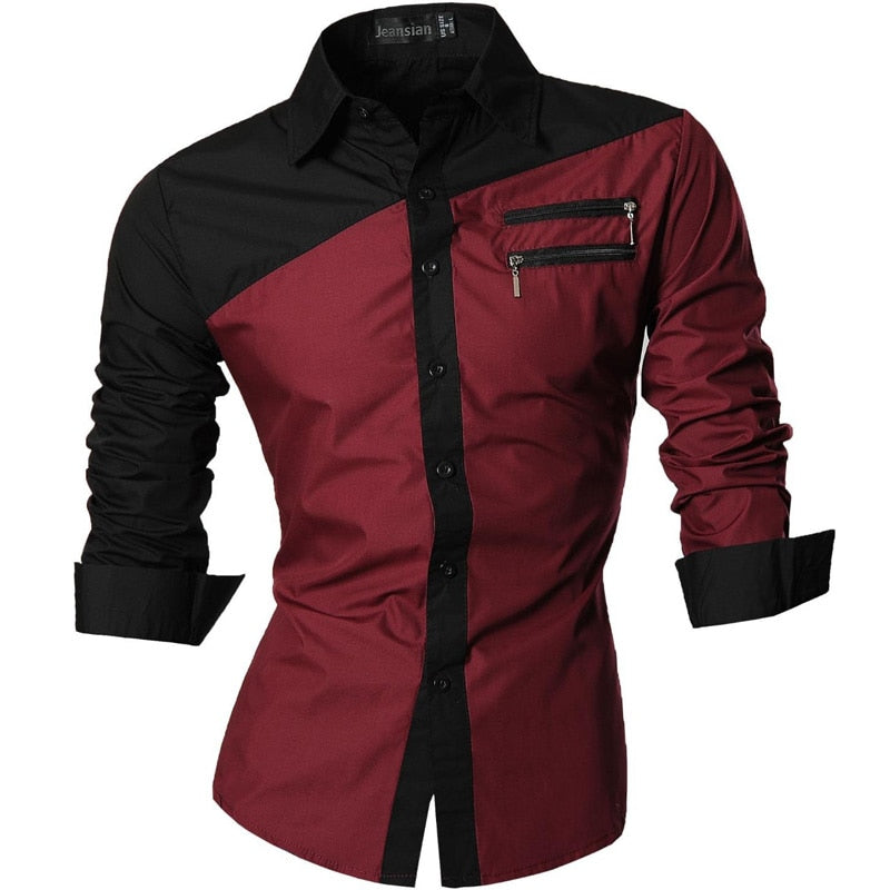 jeansian Spring Autumn Features Shirts Men Casual Long Sleeve Casual Male Shirts Zipper Decoration (No Pockets) Z015