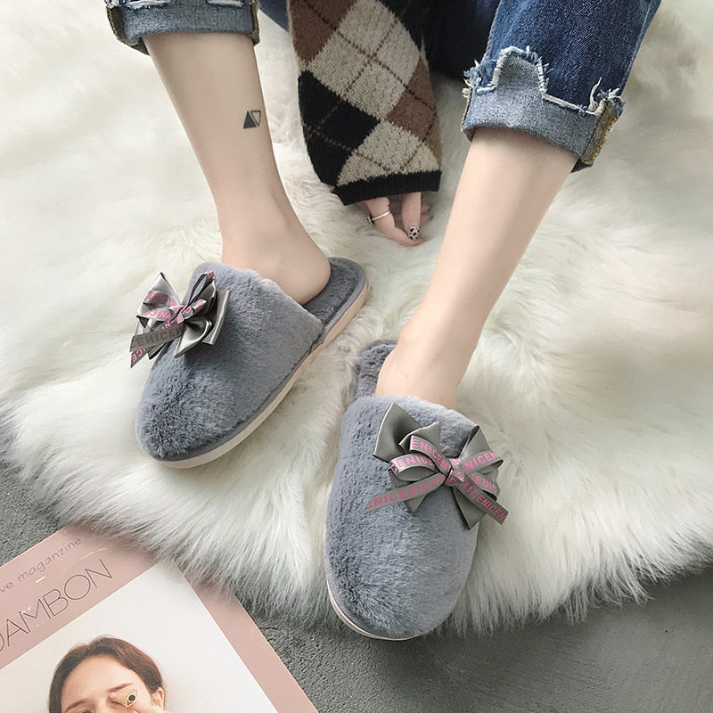 COOTELILI Women Home Slippers Winter Warm Shoes Woman Slip on Flats Slides Female Faux Fur Slippers Women Shoes Closed Toe