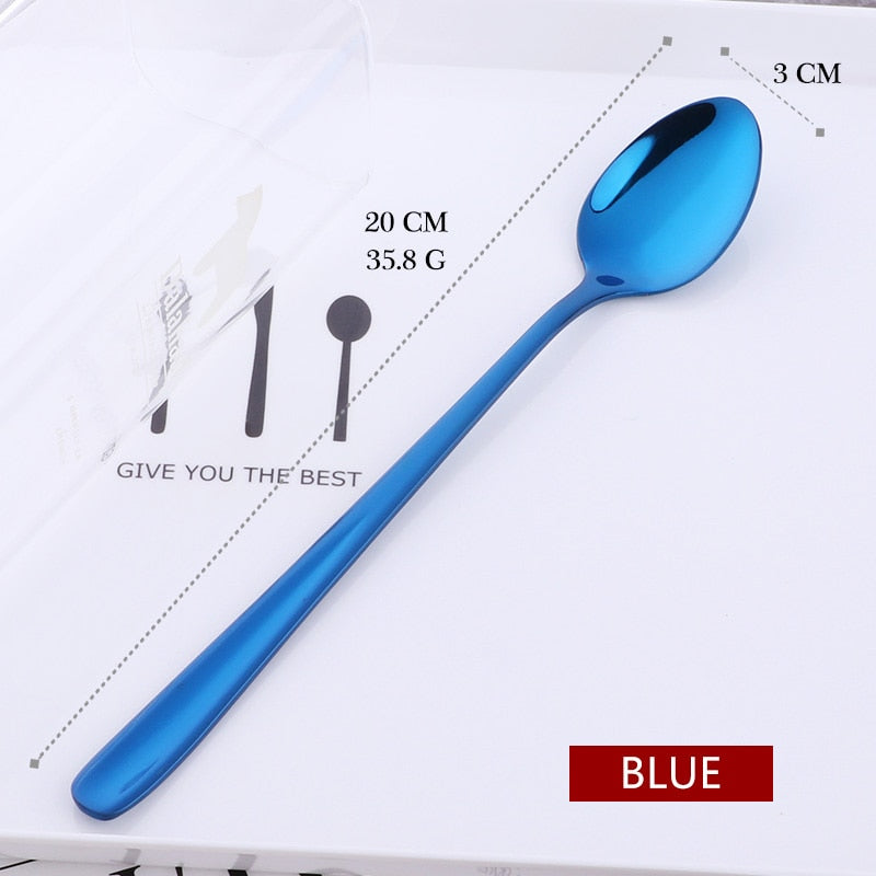 Stainless Steel Ice Spoon 8 Colors Dessert Scoop for Ice Cream Long Handle Honey Spoons Set Gold Yogurt Stirring Tools Mixing