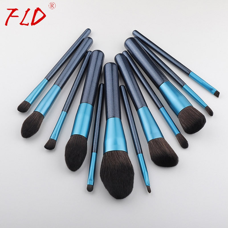 FLD 12pcs Wood Handle Makeup Brush Set Blush Brush Set Eye Eyeliner Powder Foundation Make Up Brushes Set Cosmetic Tools Kit