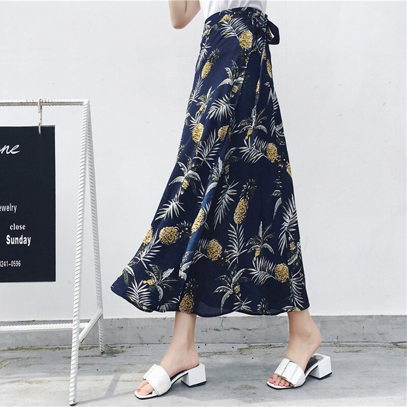 2021 Böhmische Hohe Taille Blumendruck Sommerröcke Damen Boho Asymmetrischer Chiffonrock Maxi Lange Röcke Für Frauen