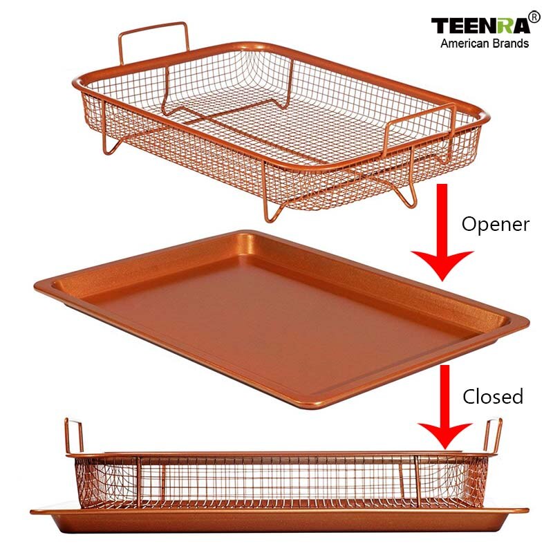 TEENRA Copper Baking Tray Oil Frying Baking Pan Non-stick Chips Basket Baking Dish Grill Mesh Kitchen Tools