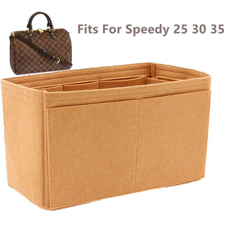 SPEEDY 25 30 35 bolso de inserción de tela de fieltro organizador caqui bolso de maquillaje organizador moldeador bolso interior de viaje bolsas de cosméticos portátiles