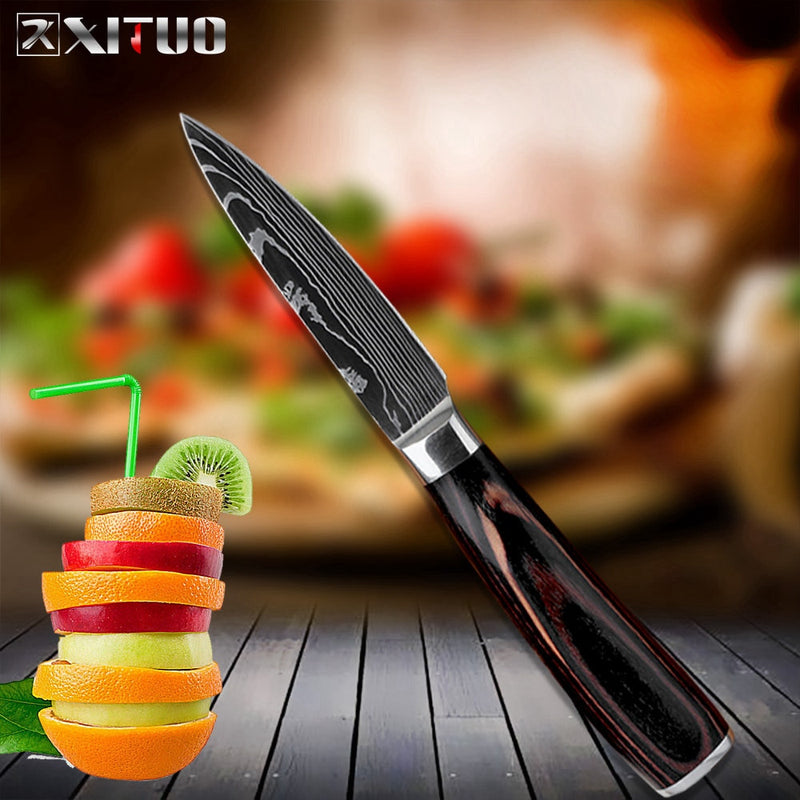 XITUO Kitchen Chef Knife Laser Damascus Pattern High Carbon Stainless Steel Non-stick Frozen Santoku Utility Cleaver Bread kni