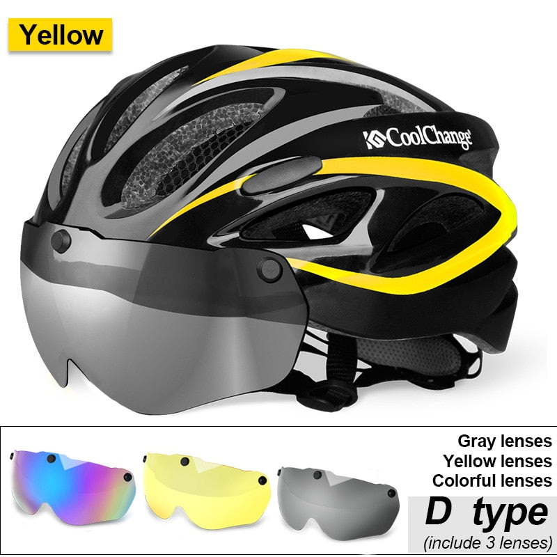 Casco de Ciclismo CoolChange, Casco de bicicleta MTB ultraligero moldeado integralmente con gafas, Red de insectos, Casco de bicicleta, Casco de Ciclismo de 57-62 CM