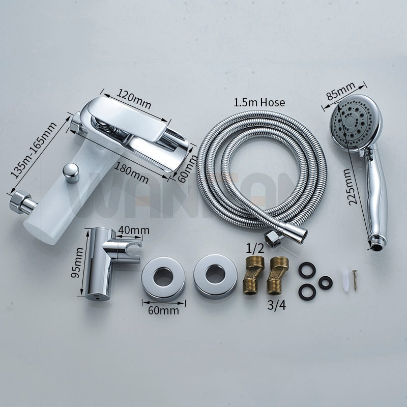 Bathtub Faucets Chrome Bath Shower Set White Shower Set Bathtub Mixer Tap Dual Contral Shower Wall Mounted For Bathroom WF-6018