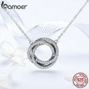 Bamoer Real 925 Sterling Silver Minimalism Geometric Stacked Circle Pendant Necklaces for Women Clear CZ Fine Jewelry SCN259