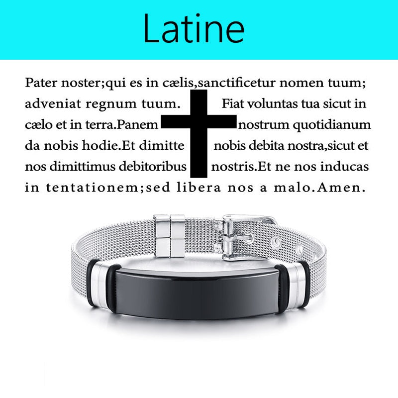 Vnox Laser Christian Vaterunser Kreuz Armband Männer Russisch Spanisch Hebräisch Personalisiertes Geschenk