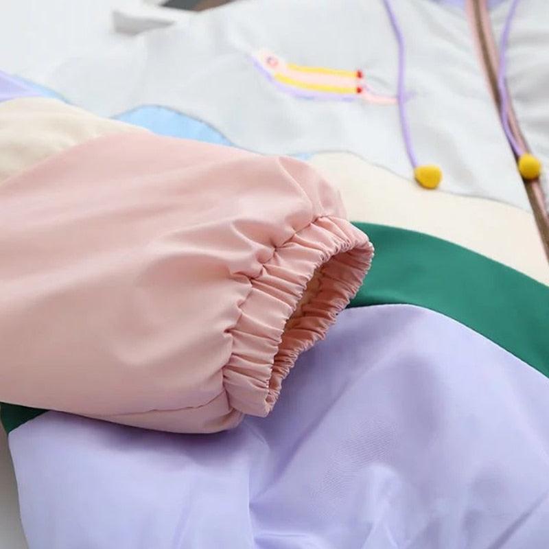 Flectit Frauen Gefütterte Bomberjacke mit dickem Steppfutter Pastell Windbreaker Japanische Mädchen Harajuku Stil *