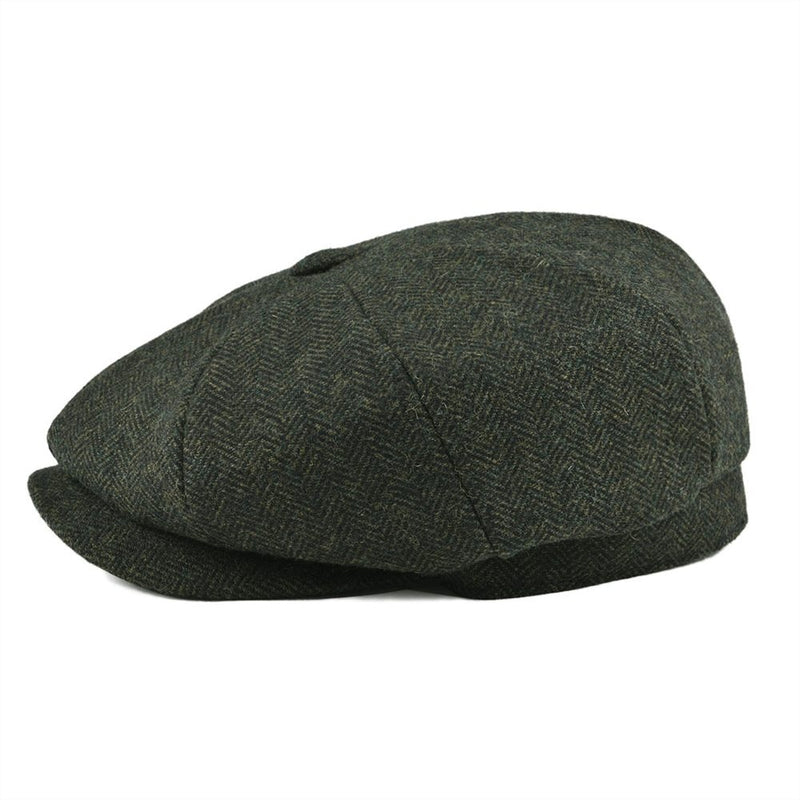 BOTVELA Wool Tweed Newsboy Cap Herringbone Men Women Classic Retro Hat with Soft Lining Driver Cap Black Brown Green 005