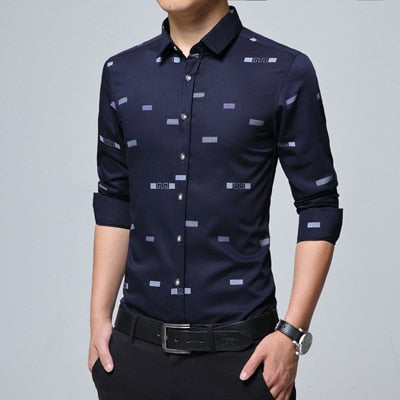 MIACAWOR Neue Männer Freizeithemden Mode Druck Camisa Masculina Slim Fit Langarm Camisa Soziale Männer Kleidung Plus Größe 5XL C379