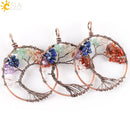 CSJA 7 Chakra Naturstein Anhänger Splitterperlen Wrap Weisheit Baum des Lebens Antik Kupfer plattiert Herz Anhänger für Halskette E269