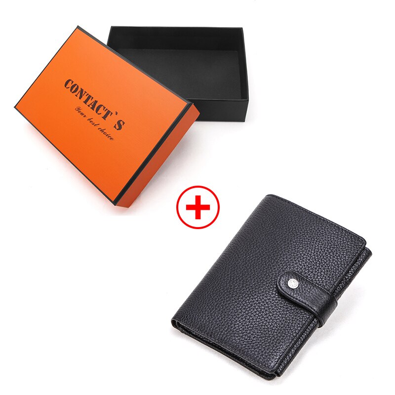 Cartera de cuero CONTACT'S, carteras de cuero genuino para hombre de lujo, monedero con cerrojo para hombre con bolsillo para tarjeta Passcard y tarjetero de alta calidad