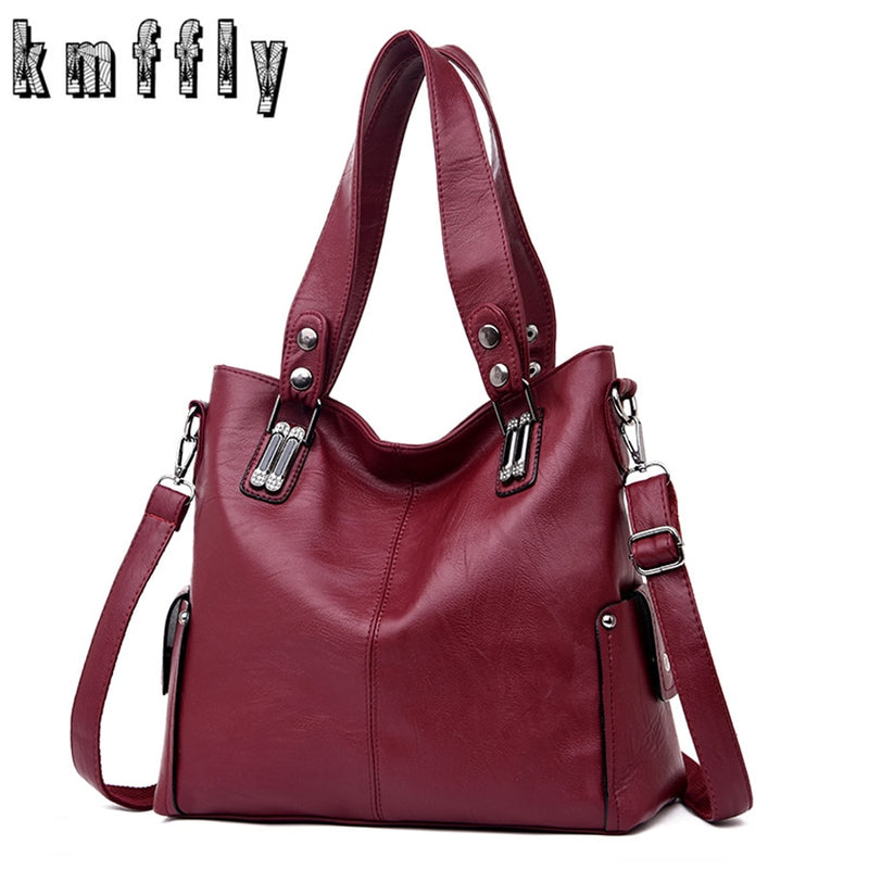 New Fashion Women Leather Handbags Female Leather Shoulder Crossbody Bag Ladies Large Bucket Tote Bag Black/Red Sac a Main