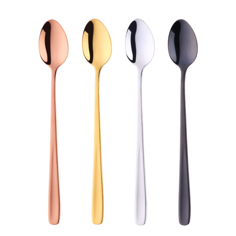 Stainless Steel Ice Spoon 8 Colors Dessert Scoop for Ice Cream Long Handle Honey Spoons Set Gold Yogurt Stirring Tools Mixing