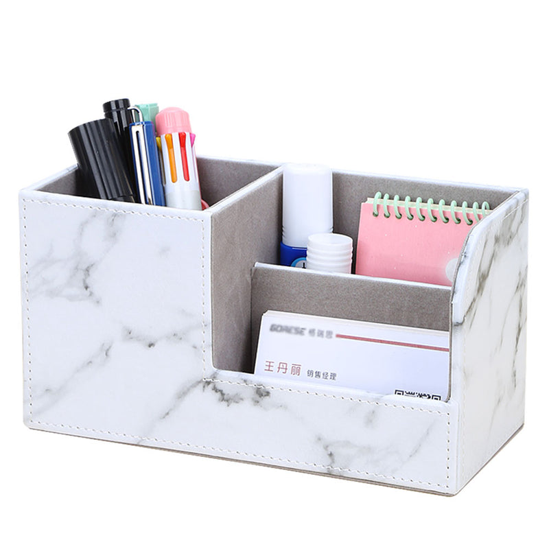 High Grade PU Leather Desk Organizer Wooden Pen Holder Pencil Box Marble Desk Storage Box &amp; Bin Stationery Pen Stand Containers