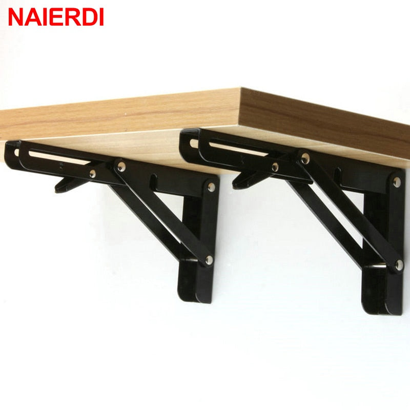 NAIERDI 2PCS Folding Angle Bracket 8-20 Inch Triangle Shelf Heavy Support Adjustable Wall Mounted Bench Table Furniture Hardware