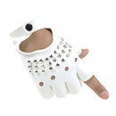 2019 Mode Halbfinger Handschuhe Frauen PU Leder Fingerlose Fahrhandschuhe Niet Hohl Tanzen Guante Für Männer Schwarz Weiß Luvas