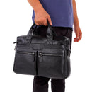 Schwarze Herren Handtaschen aus echtem Leder Große Leder 14" Laptop Messenger Bags Business Herren Reisetaschen Umhängetaschen Aktentasche