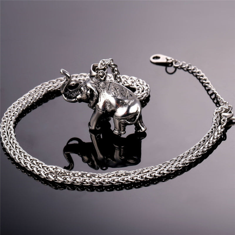 U7 Edelstahl Gold Farbe Elefant Halskette Trendy Männer Schmuck Charm Anhänger &amp; Kette Tier Glück Schmuck Geschenk P755