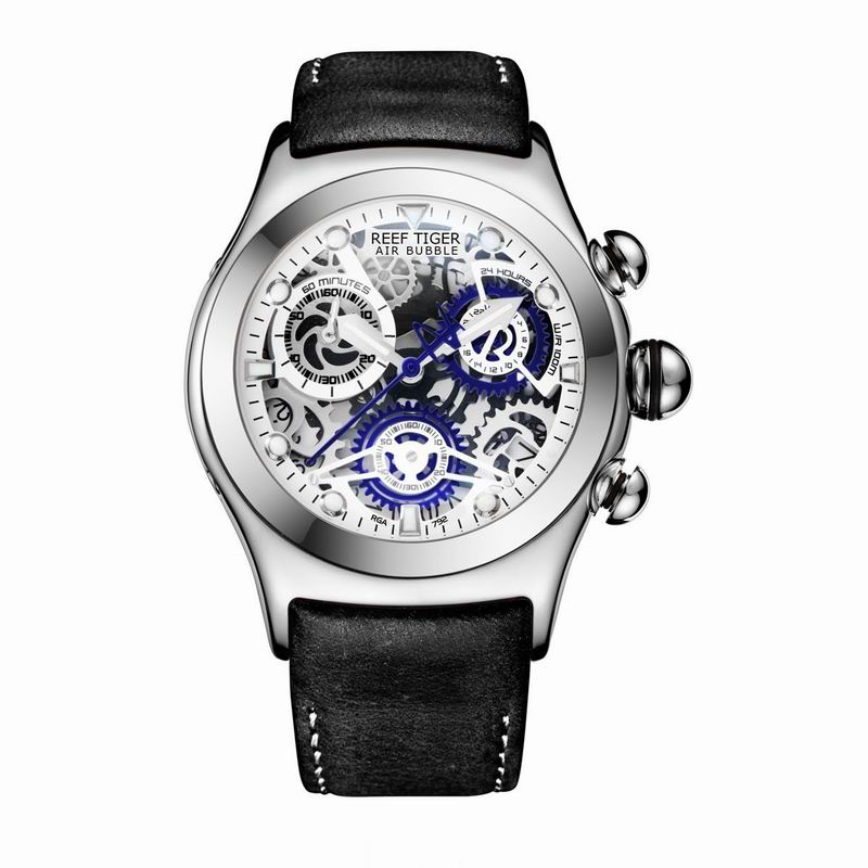 Reef Tiger/RT Mens Sport Watches with Chronograph Skeleton Dial Date Three Counters Steel Watch RGA792