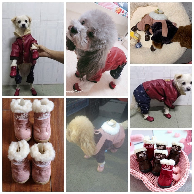 4 unids/set de ropa y zapatos para perros de nieve, zapatos de algodón de invierno para perros Yorkshir, lote de cachorros cálidos antideslizantes, accesorios para pequeños animales pequeños