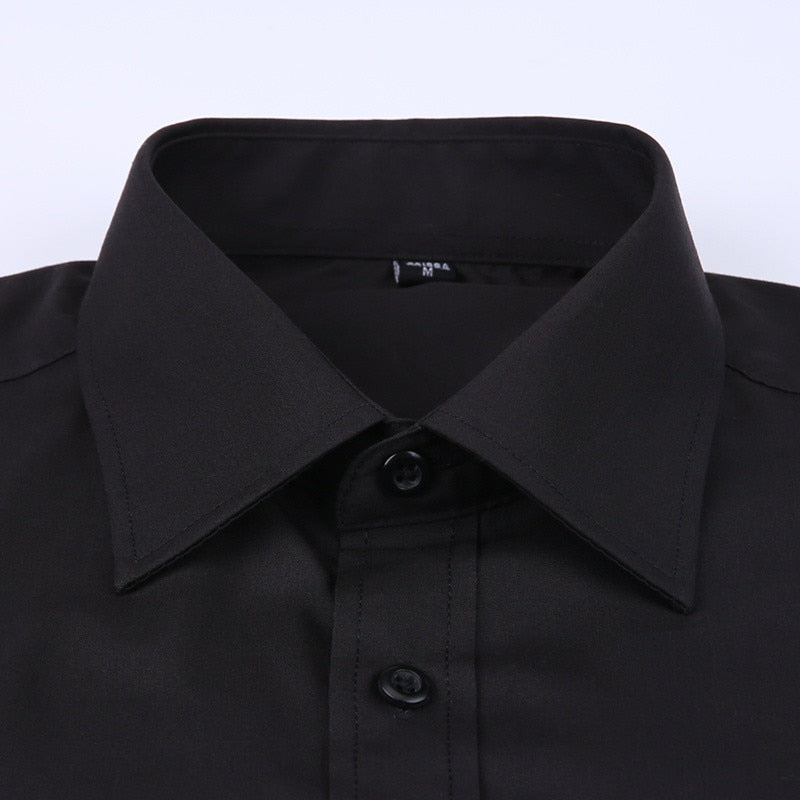 Gemelos franceses negros clásicos, vestido de negocios para hombres, camisa de manga larga, solapa, camisa social para hombres, 4XL, 5XL, 6XL, ajuste Regular