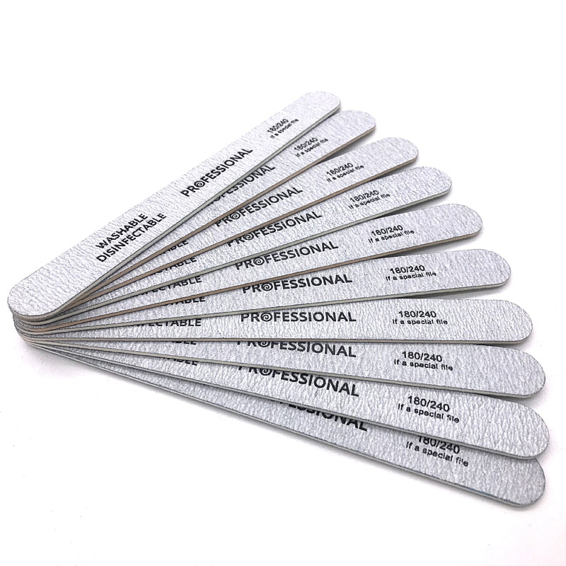 100 X Professional Wooden Nail File Emery Board Strong Thick 180/240 Grit for UV Gel Polish Manicure Acrylic Supplies Tool Set