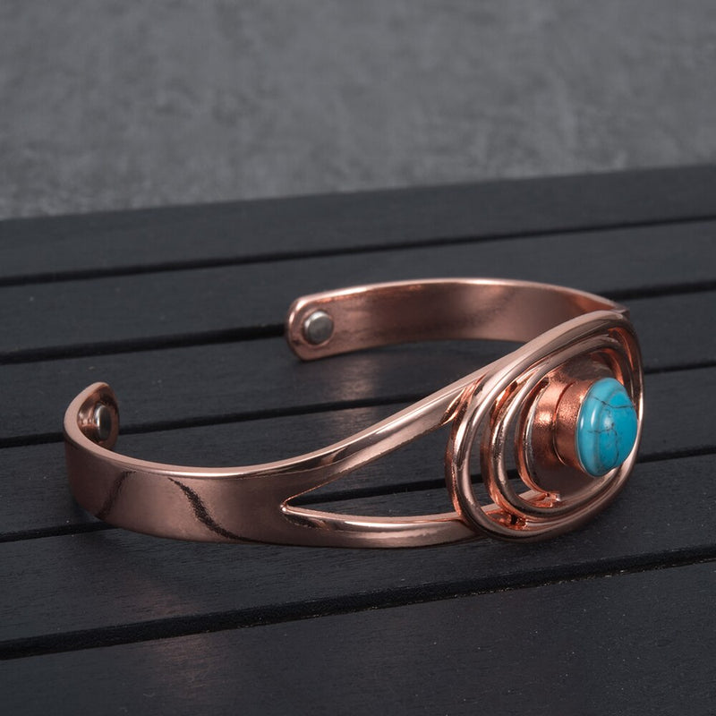 Vinterly Magnetisches Kupferarmband Blauer Stein Oval Verstellbare Offene Manschettenarmbänder Charm Kupferarmbänder &amp; Armreifen für Frauen