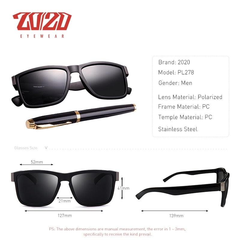 20/20 Classic Polarized Sunglasses Men Glasses Driving Coating Black Frame Fishing Driving Eyewear Male Sun Glasses PL278