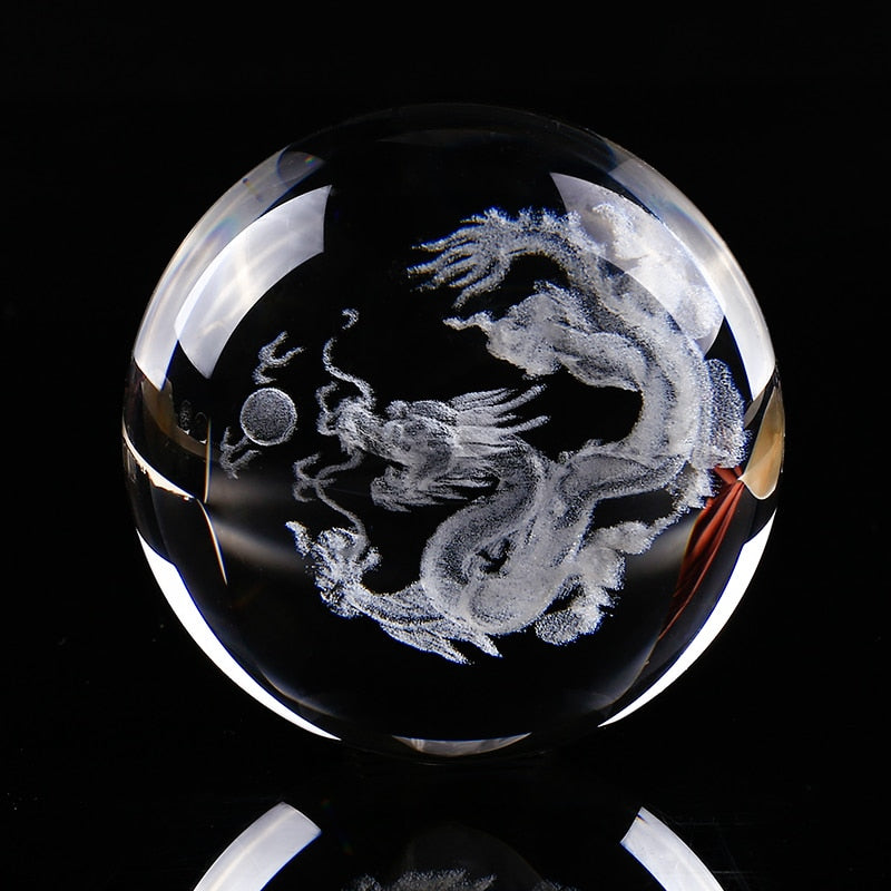 Glass Ball 3D Laser Engraved Dragon Crystal Ball Feng Shui Globe Home Decoration Accessories Miniatures Gifts