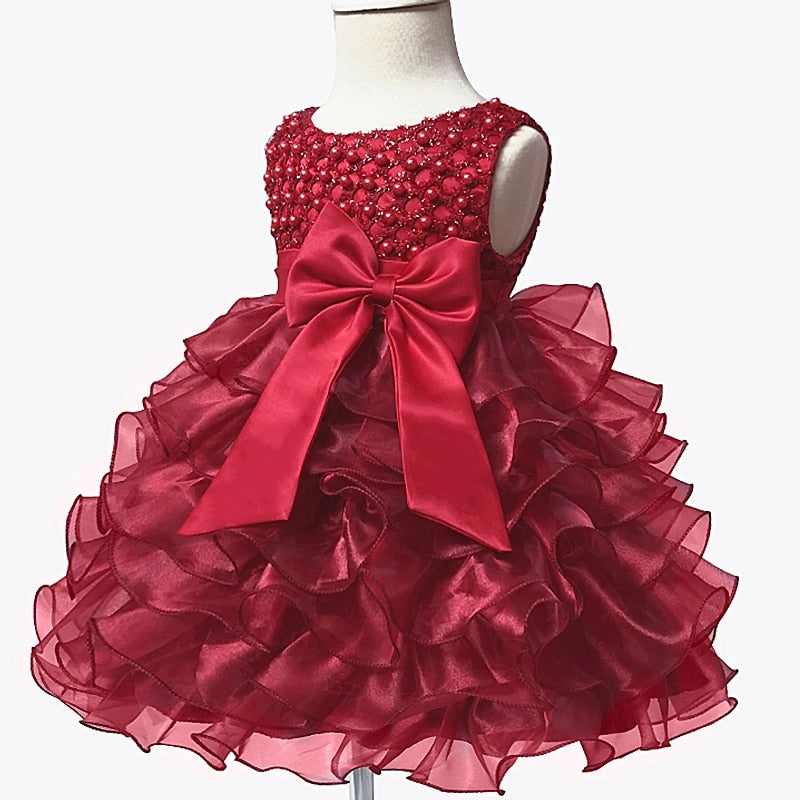 Vestido de tutú con cuentas de flores para niña, para fiesta de boda, sin mangas, vestidos de bebé para 1er cumpleaños, ropa de bautismo para niños pequeños