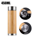 UPORS 450ml Bamboo Stainless Steel Thermos with Tea Infuser BPA Free Insulated Coffee Tumbler Leak Proof Lid Travel Mug Thermos