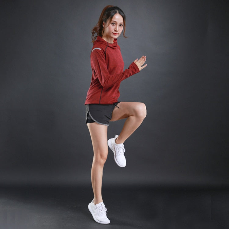 Herbst dünne Frauen Running T-Shirts Gym Fitness Long Sleeves Sweatshirts Quick Dry Training Atmungsaktive Kapuze Sport Yoga Kleidung