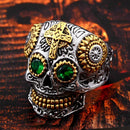 BEIER Edelstahl Gothic Gold Carving Kapala Schädel Ring Biker Hiphop Rock Schmuck Einzigartiges Modegeschenk für Männer BR8-327