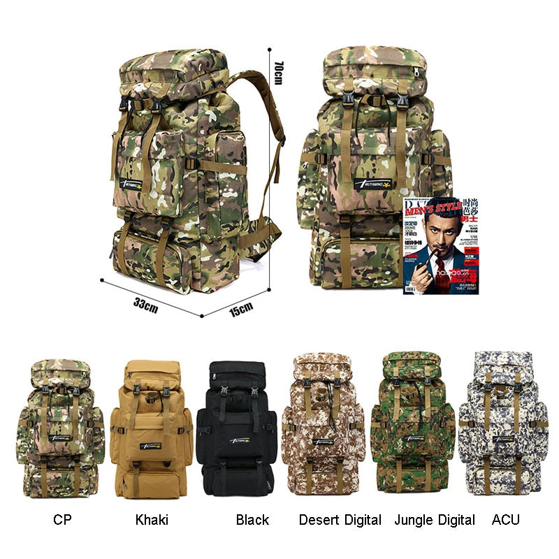 70L Large Capacity Backpack Nylon Waterproof Military Tactics Molle Army Bag Men Backpack Rucksack for Hike Travel