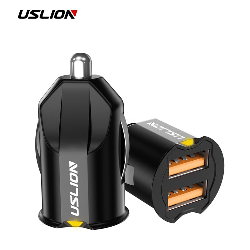 Adaptador de cargador de coche USB USLION Mini de 2 puertos para iPhone Samsung QC3.0 cargador USB de carga rápida para teléfono móvil cargador de coche USB Dual